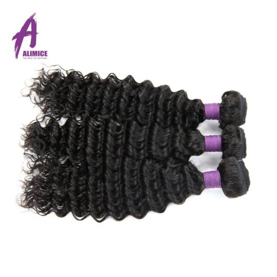 Malaysian Deep Wave Human Hair Weave Bundles Hair Extension Alimice Non-Remy Hair Weaving 100g Machine Double Weft Natural Color