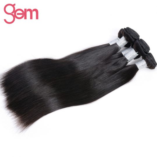 Indian Remy Hair Straight Hair Extensions 1Pcs 100% Human Hair Weave Bundles GEM BEAUTY SUPPLY Hair Products Natural Black 1b