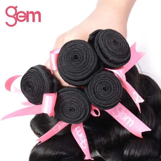 Indian Remy Hair Loose Wave Hair Extensions 1Pcs 100% Human Hair Weave Bundles GEM BEAUTY SUPPLY Hair Products Natural Black 1b