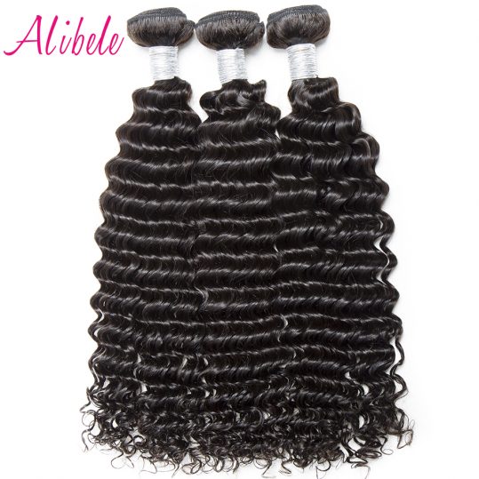 Alibele Raw Indian Deep Curly Hair Weave Bundles Natural Color 100% Remy Human Hair Weaving Can Be Dyed Permed 10-28inch 1 Piece
