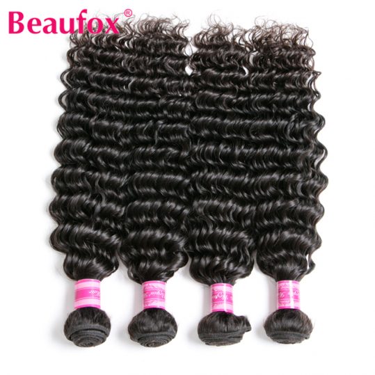Beaufox Indian Deep Wave Bundles 100% Remy Human Hair Weave 8-28 Inches Natural Color Can Buy 3 Or 4 pcs Free Shipping