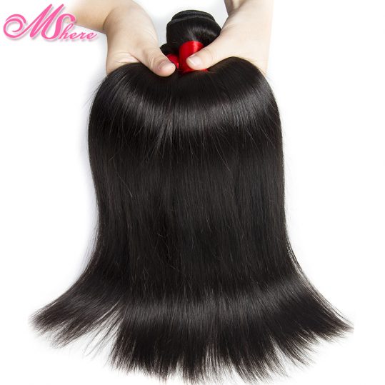 Mshere Hair Indian Straight Hair Weave Bundle 100% Human Hair Extensions 1PCS Remy Hair Double Weft Natural Black Can Be Colored
