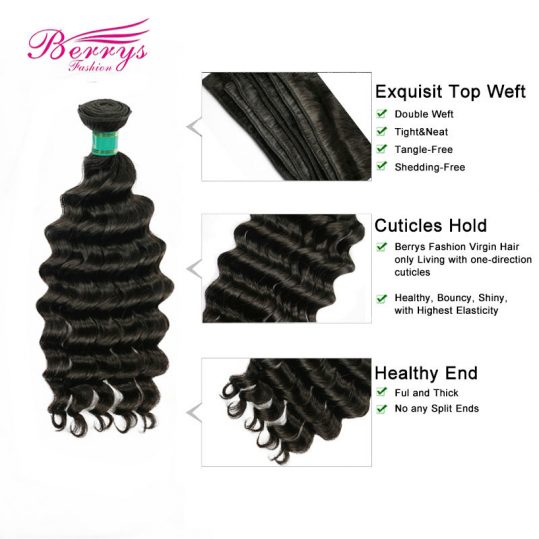 [Berrys Fashion] Indian Natural Wave Virgin Hair 100g 1PC/lot 100% Unprocessed Human Hair Bundles Black color Hair Extensions
