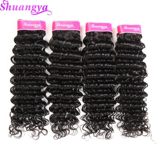 Shuangya Indian Deep Wave 100% Human Hair Weave Bundles 10-28Inch Hair Extensions Natural Color Non Remy Hair Weaving Free Ships