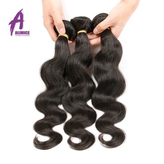 Alimice Raw Indian Hair Body Wave Bunbdles Human Hair Weave 8-30Inch Natural Color 1 Piece Non Remy Hair Free Shipping