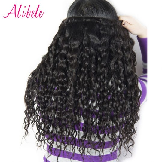 Alibele Raw Indian Human Hair Water Wave Hair Weave Bundles Natural Color Non remy Hair Extensions Can Be Dyed Straighten 1 Pcs