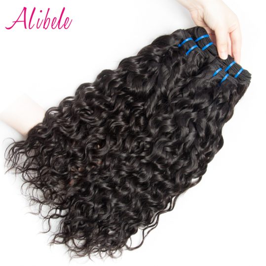Alibele Raw Indian Human Hair Water Wave Hair Weave Bundles Natural Color Non remy Hair Extensions Can Be Dyed Straighten 1 Pcs