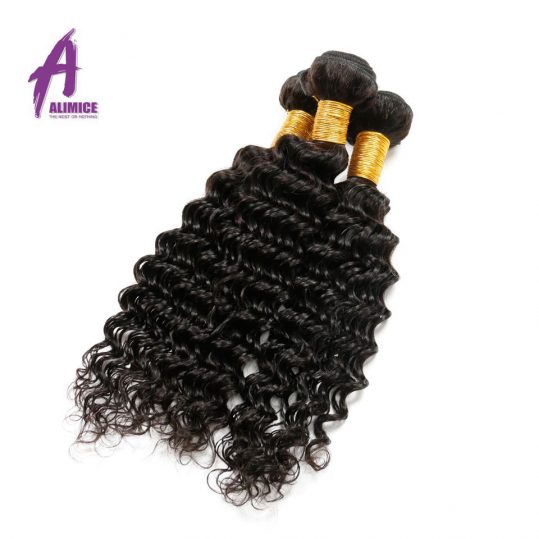 Alimice Indian Deep Wave 100% Human Hair Weave Bundles Non-Remy Hair Natural Color 8-26inch Can Buy 3/4 Bundles Free Shipping