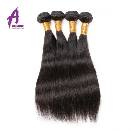 Alimice Indian Straight Hair Weave 100% Human Hair Bundles 8-30 Inch Natural Color 1 Piece Non-Remy Hair Machine Double Weft