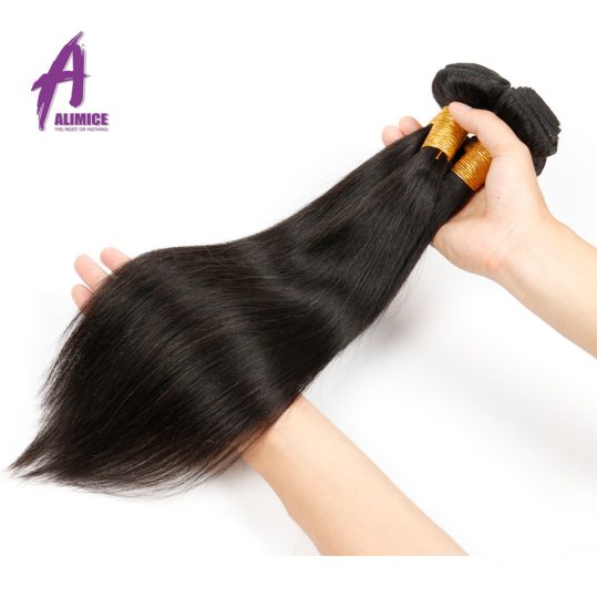 Alimice Indian Straight Hair Weave 100% Human Hair Bundles 8-30 Inch Natural Color 1 Piece Non-Remy Hair Machine Double Weft