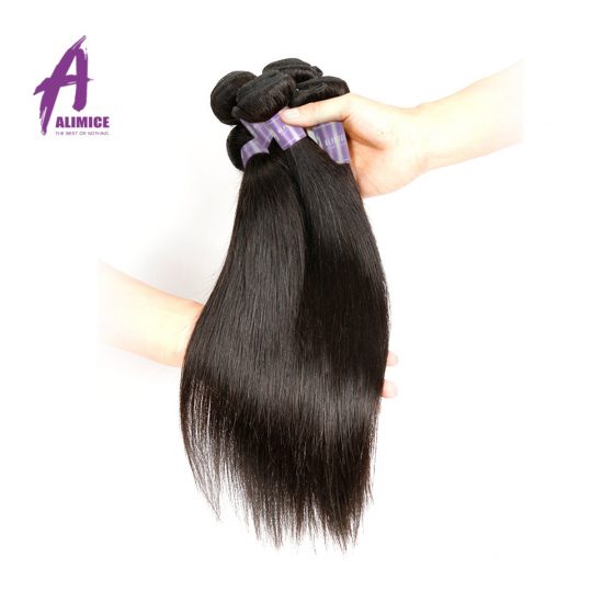 Indian Straight Hair Bundles Human Hair Weave Bundles Non-Remy Hair Extensions Alimice Hair Weaving Double Weft Natural Color