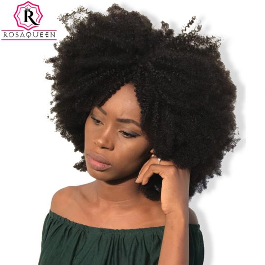 Mongolian Afro Kinky Curly Hair Weave 4B 4C Natural Color Remy Human Hair Bundles 1 Piece Rosa Queen Hair Products