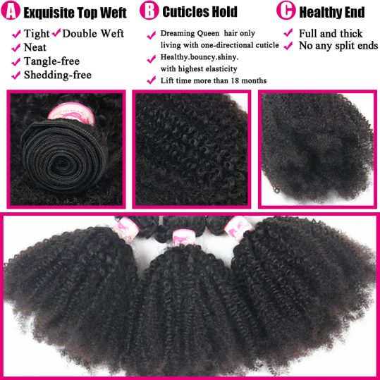 Mongolian Afro Kinky Curly Hair 4B 4C Natural Black 1B Color 100% Human Hair Weave Dreaming Queen Remy Hair Products 1 Bundles