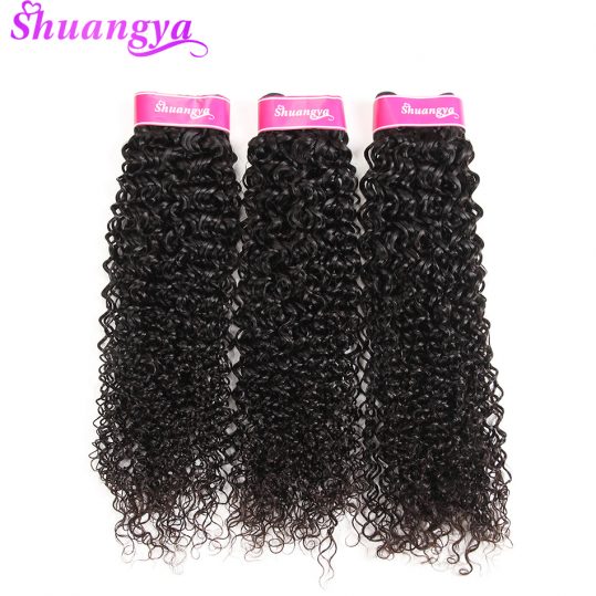 Shuangya Hair Mongolian Kinky Curly hair Weave Bundles Natural Color 100% Human Hair extensions 10-28Inch Non Remy hair Weft