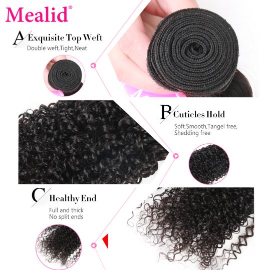 [Mealid] Mongolian Kinky Curly Weave Human Hair 1 Piece Only Can Buy 3 Or 4 Bundles Non-remy Natural Color 8-28" Hair Extensions