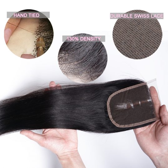 Beauty Grace Brazilian Straight Lace Closure 4x4 Remy 100% Human Hair With Baby Hair Middle Part Top Closures 1 Bundle