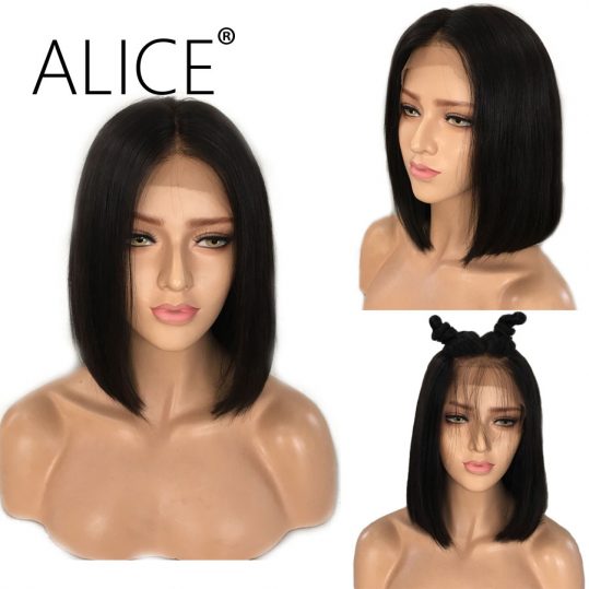 ALICE Short Bob Lace Front Wigs With Baby Hair 8-16 Inch Silky Straight Brazilian Remy Hair Wigs For Black Women Bleached Knots