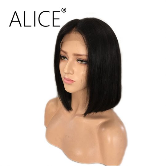 ALICE Short Bob Lace Front Wigs With Baby Hair 8-16 Inch Silky Straight Brazilian Remy Hair Wigs For Black Women Bleached Knots