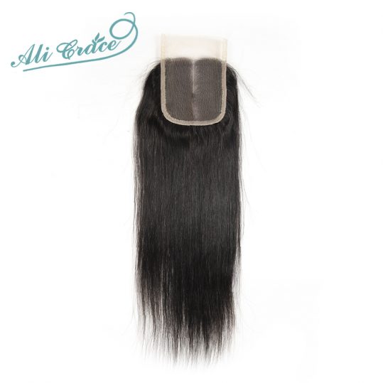 ALI GRACE Brazilian Straight Lace Closure Natural Color 10 to 22 Inch 4*4 Middle Part Swiss Lace Free Shipping Remy Hair