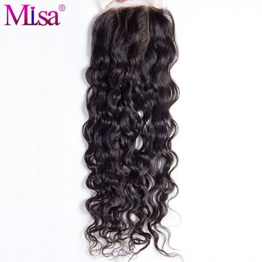 Mi Lisa Water Wave Closure with Bay Hair Three Way Part Remy Human Hair 4X4 Lace Closure Bleached Knots Natural Color Free Ship