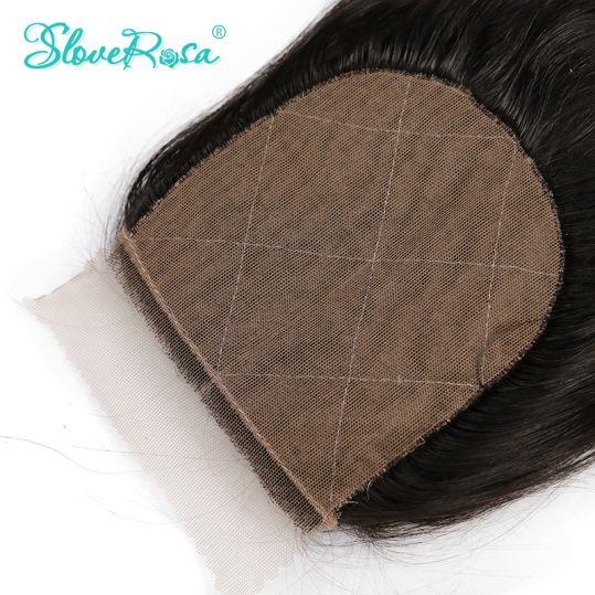 Slove Rosa Silk Base Closure Straight Free Part Brazilian Remy Human Hair 4x4 Middle Brown Lace Bleached Knots With Baby Hair