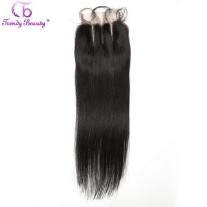Trendy Beauty Hair Brazilian Straight 4x4 Three Part Swiss Lace Closure With Baby Hair 100% Human Remy-Hair Free Shipping