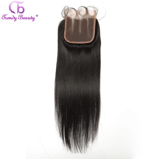Trendy Beauty Hair Brazilian Straight 4x4 Three Part Swiss Lace Closure With Baby Hair 100% Human Remy-Hair Free Shipping