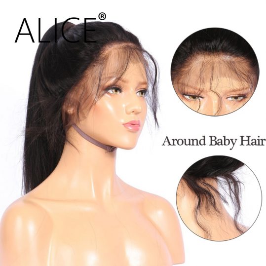 ALICE Silky Straight Brazilian Full Lace Human Hair Wigs With Baby Hair Remy Hair Pre Plucked Glueless Lace Wigs Bleached Knots