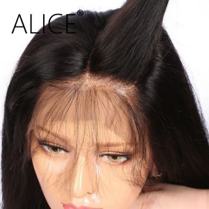ALICE Silky Straight Brazilian Full Lace Human Hair Wigs With Baby Hair Remy Hair Pre Plucked Glueless Lace Wigs Bleached Knots