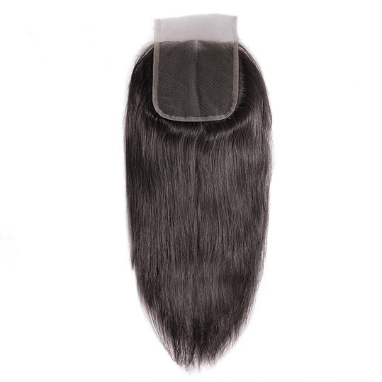 [HJ WEAVE BEAUTY] Brazilian Lace Closure Straight Remy Hair Natural Color 100% Human Hair Middle Part 4''x 4'' Free Shipping