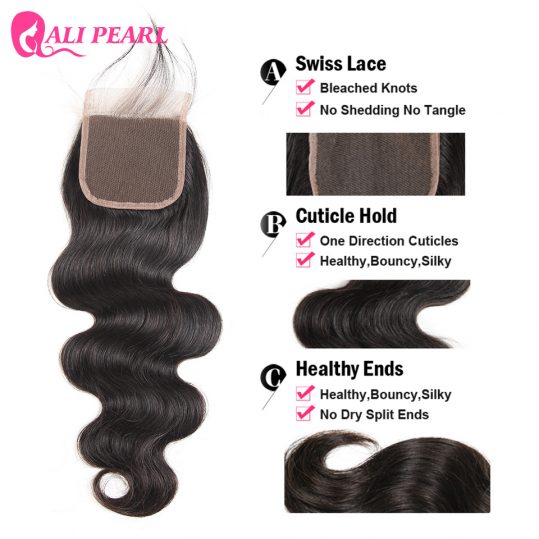 AliPearl Hair 100% Human Hair Lace Closure Brazilian Body Wave 4X4 inch Free Part Remy Natural Color 130% Density Free shipping