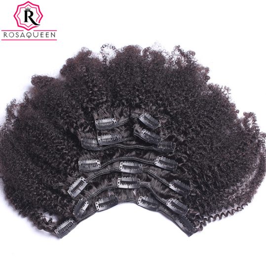 4B 4C Afro Kinky Curly Clip In Human Hair Extensions Brazilian Remy Hair 100% Human Natural Hair Clip Ins Bundle Rosa Queen