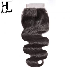 [HJ WEAVE BEAUTY] Lace Closure Brazilian Body Wave Remy Hair Natural Color 100% Human Hair Middle Part 4''x 4'' Free Shipping