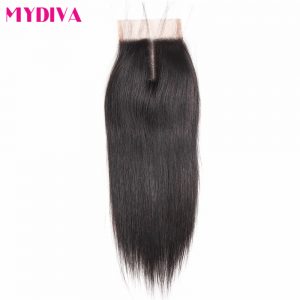 Mydiva Brazilian Straight hair Lace Closure With Baby Hair 4x4inch Middle Part Natural Color 8-18inch Human hair closure Remy