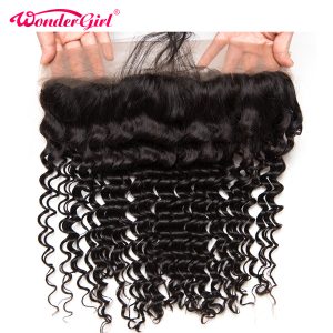 Wonder girl Brazilian Deep Wave Ear To Ear Pre Plucked Lace Frontal Closure Remy Hair 100% Human Hair Frontal With Baby Hair