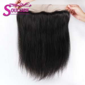 Soul Lady PrePlucked 13*4 Ear to Ear lace frontal Bleached Knots Brazilian Remy Straight Hair 100% Human Hair Natural Color