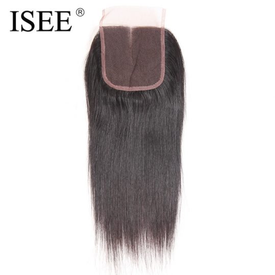 ISEE Straight Hair Lace Closure Remy Human Hair 4"*4" Middle Part Free Shipping Medium Brown