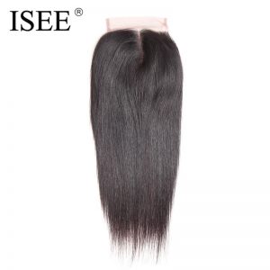 ISEE Straight Hair Lace Closure Remy Human Hair 4"*4" Middle Part Free Shipping Medium Brown