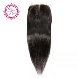 Slove Hair Brazilian Remy Straight Human Hair Lace Closure Middle Part Natural Color Bleached Knots Pre Plucked With Baby Hair
