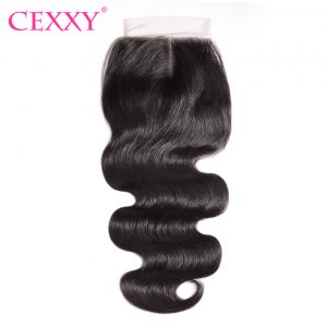 CEXXY Lace Closure Brazilian Body Wave Remy Hair Natural Color 100% Human Hair Middle Part 4''x 4'' Free Shipping