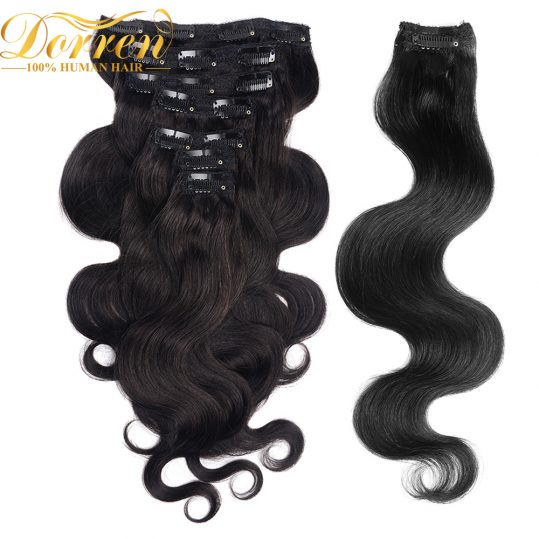Dorren 200G Thicker Full Head Body Wave Clip In Human Hair Extensions 16-26inch 10pcs Brazilian Clip Ins 100% Natural Remy  Hair