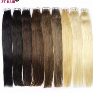 ZZHAIR 14" 16" 18" 20" 22" 24" Tape Hair 100% Brazilian Remy Human Hair Extensions 20pcs/pack Tape In Hair Skin Weft 30g-70g