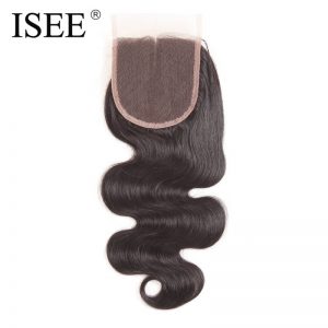 ISEE Body Wave Lace Closure Middle Part Hand Tied  Remy Human Hair Free Shipping