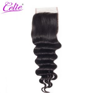 Celie Hair Lace Closure Brazilian Loose Deep Free Part 100% Remy Human Hair Natural Color 130% Density Swiss Top Lace Closure