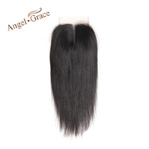 ANGEL GRACE Hair Brazilian Straight Hair Lace Closure 4x4 Middle Part Top Closure Natural Color Remy Hair 100%Human Hair