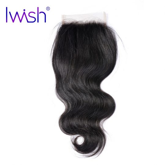 Iwish Brazilian Body Wave Hair Closure 4x4 inch Swiss Lace Closure Free Part 100% Human Remy Hair 8-20 inch Hand Tied Closure