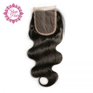 Slove 4x4 Brazilian Body Wave Human Hair Bundles Swiss Lace Closure Middle Part With Bleached Knots Remy Hair 8''-20''
