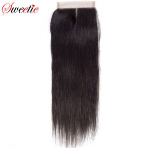 Sweetie Hair Brazilian Remy Hair Straight 4X4 Lace Closure 130% Density 100% Human Hair Middle Part Thick End Free Shipping