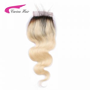 Carina Hair 4*4 Swiss Lace Top Closure with Baby Hair Ombre Blonde Color 1b/613 Body Wave Hair 100% Brazilian Remy Human Hair