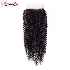 Sweetie Hair Products Brazilian Remy Hair Kinky Curly Lace Closure 100% Human Hair 4x4 Three Part With Baby Hair Free Shipping